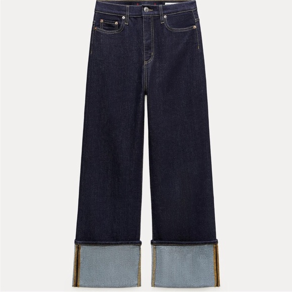 Zara Denim - Zara Indigo Cuffed Wide Leg Jeans